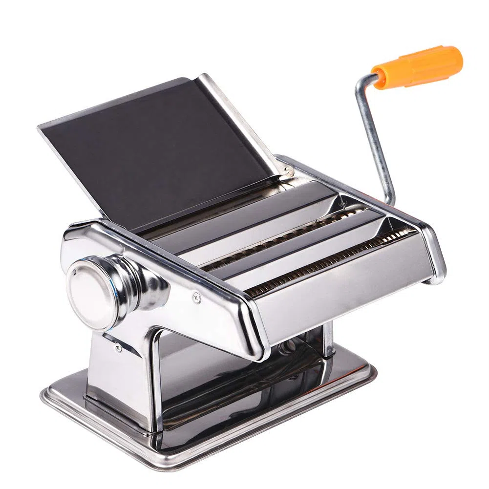 Walfront Máquina para Hacer Pasta Máquina para Hacer Fideos Manual de Acero Inoxidable con 2 Anchos de Hoja Ajustables 2,5 Mm y 4,5 Mm Manivela Extraíble Base Antideslizante para los Amantes de la