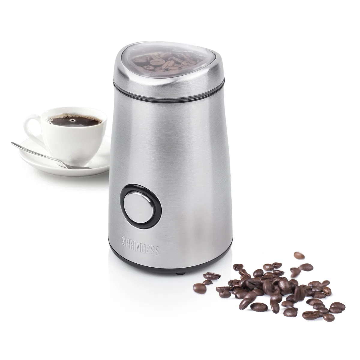 Princess 242196 Molinillo elétrico de café, nueces, hierbas o especias, 50 gramos de capacidad, carcasa de acero inoxidable, 150 W, Plata (01.242196.01.001)