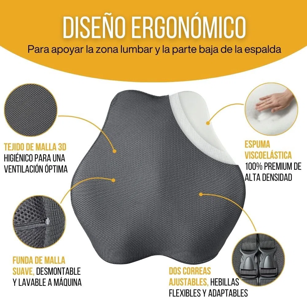 Inphysio - Juego de 2: Cojines de Asiento y Respaldo Ergonómicos - Cojines para Sillas - Cojines Lumbares - para Escritorio, Oficina en Casa, Oficina - Soportepara Lomo - 45x41x10,5 cm / 45x35x7 cm
