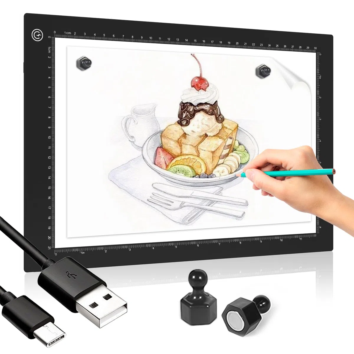 Mesa de luz LED A4,almohadilla de luz LED Dibujo de panel de luz ultrafino,caja de luz de interfaz tipo C,brillo ajustable para pintura de diamantes,artistas,bocetos,animación,visualización de rayos X