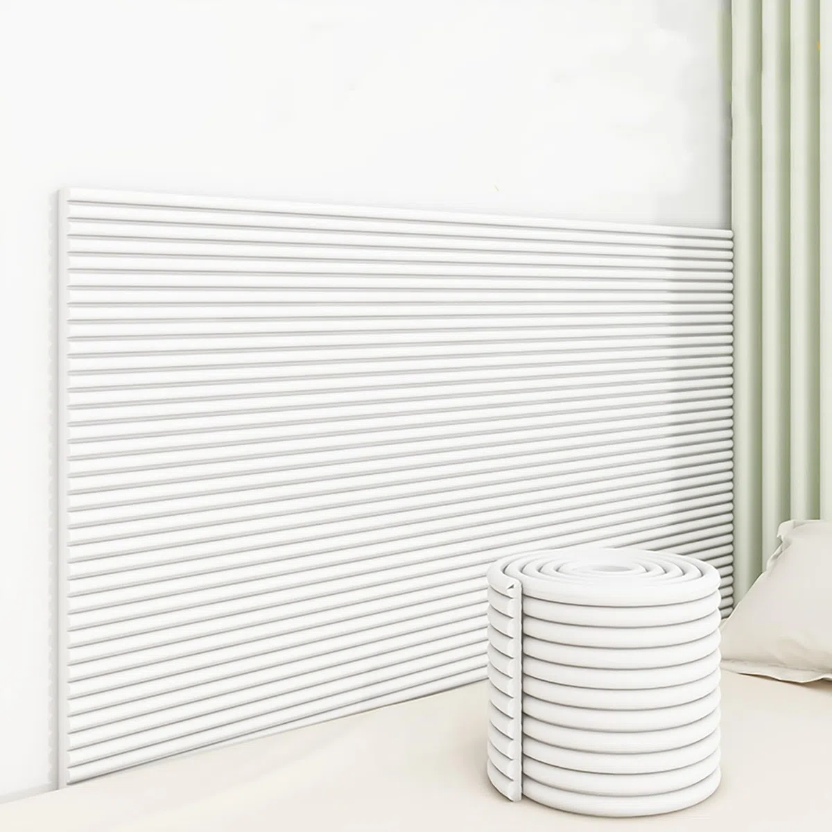 Paneles de Pared con Tapizados, 200 x 20 CM Acolchado de Pared Anticolisión, Protección Tira para Bebés, Protector Pared Cama Niños Aislante/Decoración(Blanco,1 pcs)
