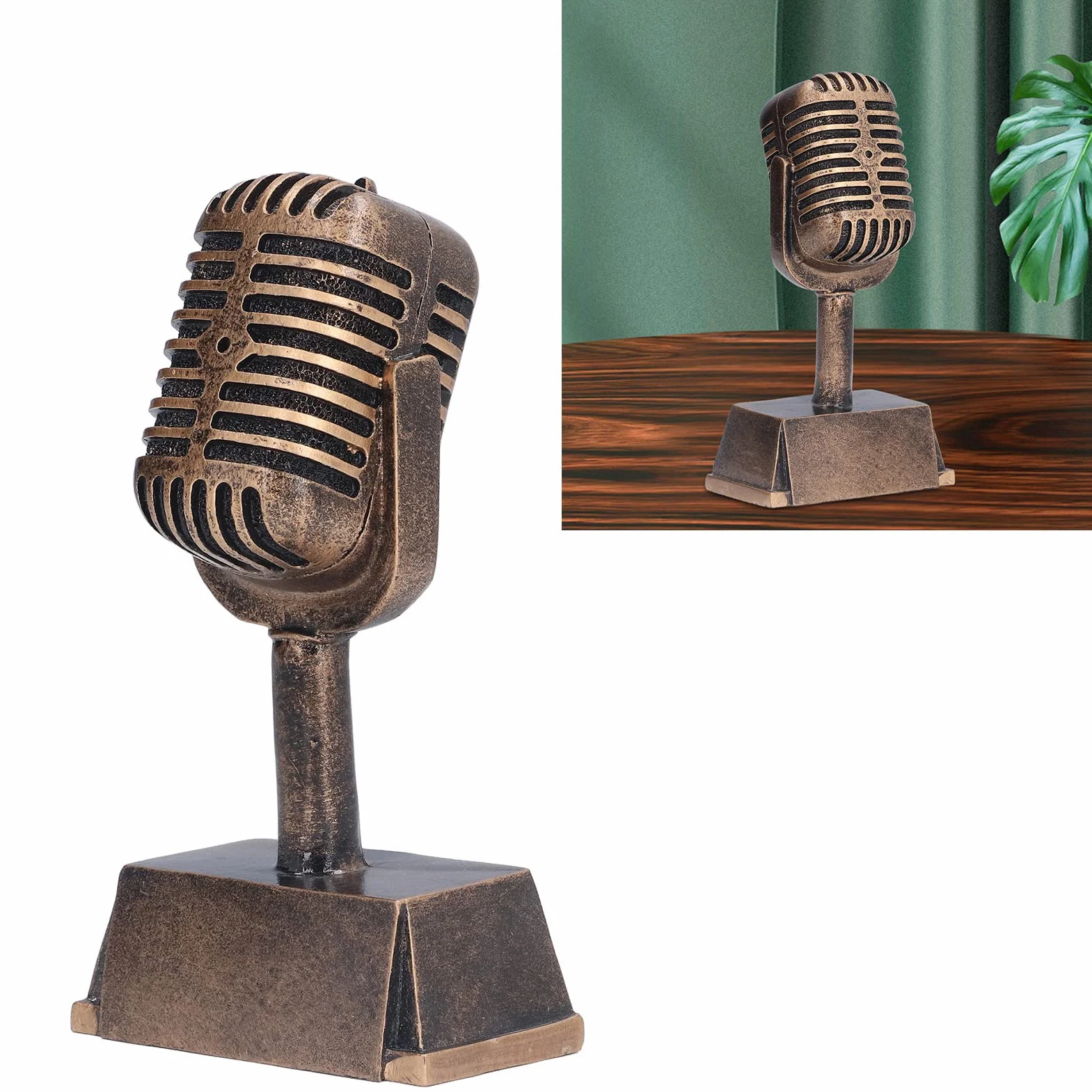 Trofeo de Premio de Música, Modelo Falso de Micrófono Decorativo Adorno, Diseño Retro con Resina Sintética, para Fiestas Temáticas, Concurso de Canto, Decoración de Mesa
