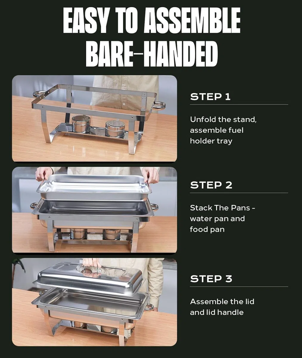 Juego de 4 platos para rozaduras para buffet, 9 cuartos de galón [sin corte de dedos] Juego de platos de frotamiento con diseño de borde enrollado [acabado pulido similar al espejo] calentadores de