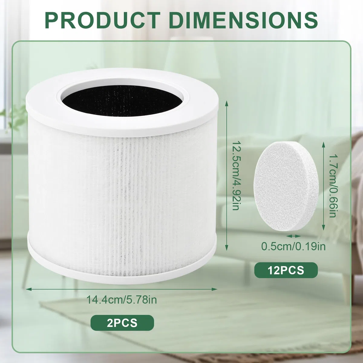 2 Core Mini Filtro de Repuesto Compatible con Purificadores de aire Levoit Core Mini-Rf, H13 HEPA Triple Filtración Purificador de Aire con 12 Esponjas Aromáticas