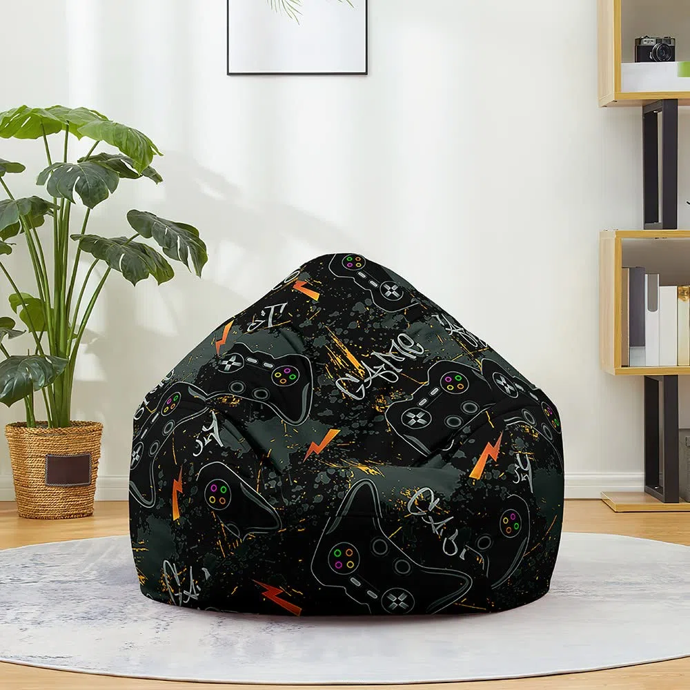 Fansu Máquina 3D de Juego Imprime Puff Con Asa, Salon Bean Bag para Adultos y Niños, Sin Relleno, para Uso Interior y Exterior (100x120cm, Rayo Naranja)