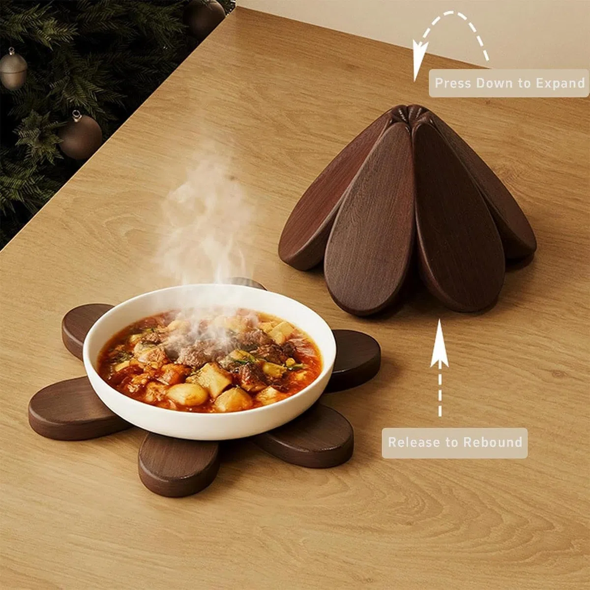 Juego De Salvamanteles Árbol De Navidad,5 Piezas Posavasos Plegables - Posavasos para Bebidas Resistentes Al Calor con Base,para s Calientes Encimera De Cocina Sartén Bol Navidad