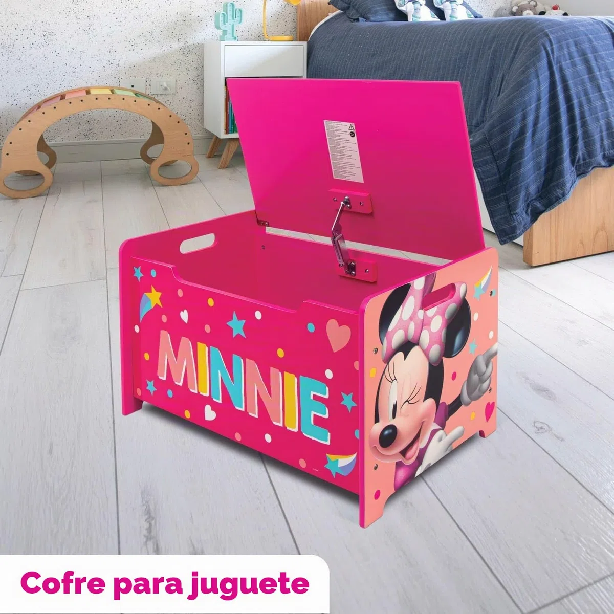 ARDITEX - Banco juguetero de madera de Minnie Mouse Licencia Oficial Disney - 62.5x40x37cm - Color rosa y blanco - Ideal para almacenar juguetes, ropa o cosas en un dormitorio infantil