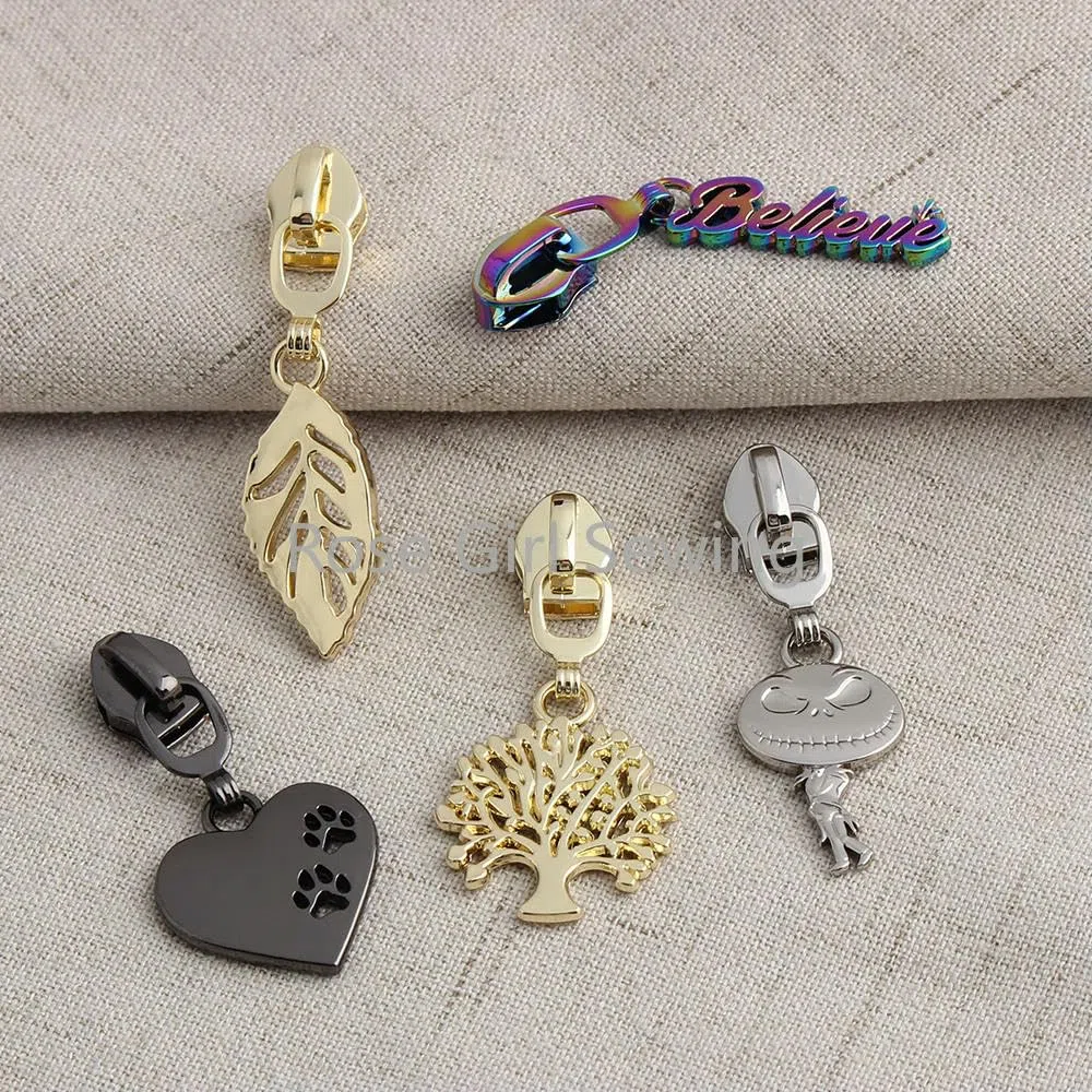 5# Deslizadores de cremallera de metal con dientes de nailon para bolsos, cremalleras, kit de reparación de cabezales, accesorios, antiguo, 200 piezas
