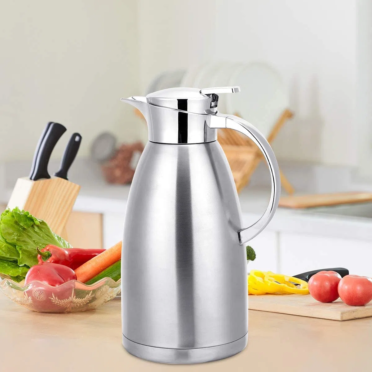 Termo termo, jarra térmica de acero inoxidable de 2,3 L, jarra térmica de acero inoxidable, jarra de agua de doble pared, mantiene el té, la leche y las bebidas calientes o frías