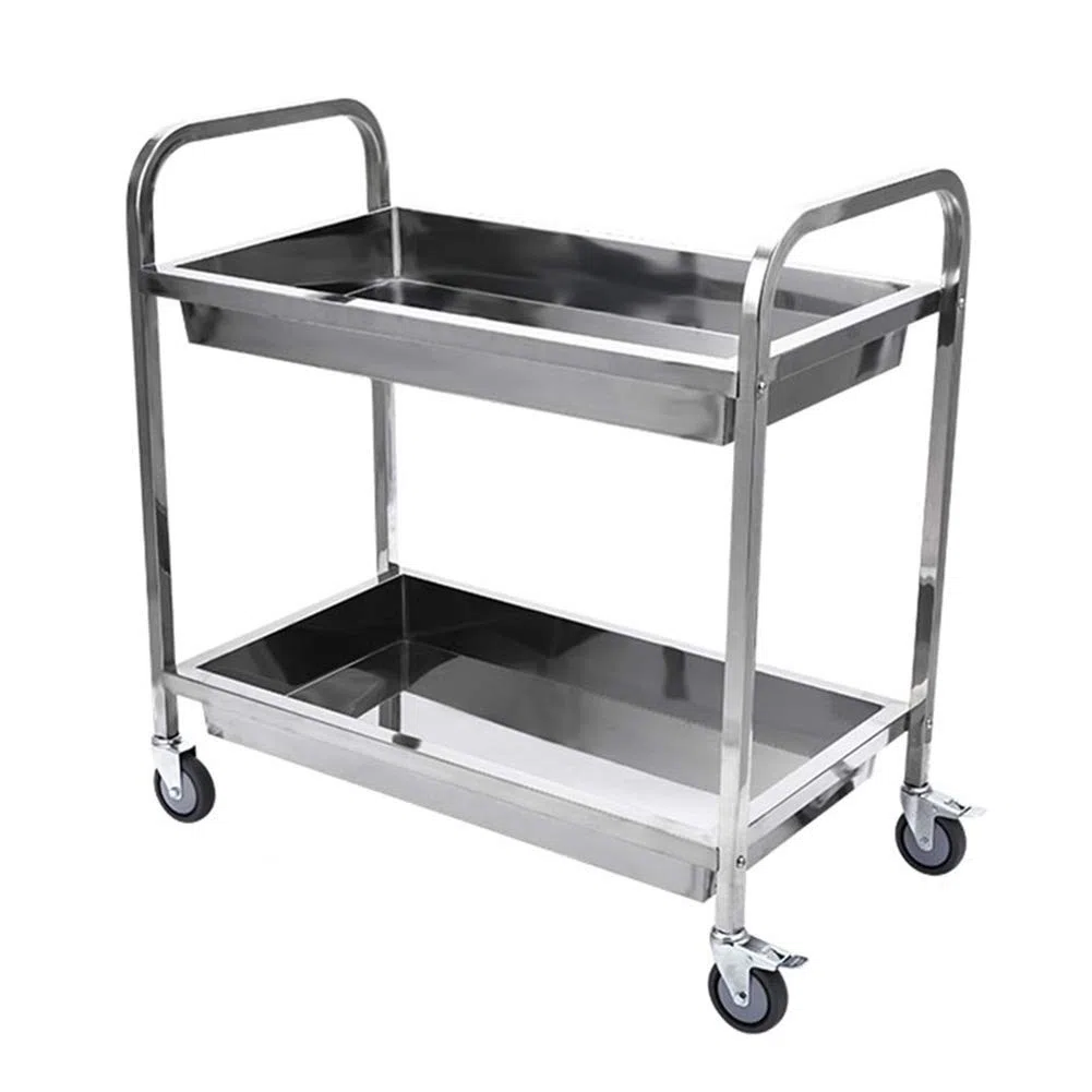 Carrito rodante de acero inoxidable de 2 niveles para comedor, restaurante, hotel y laboratorio, perfecto para servir platos, recoger cuencos y herramientas