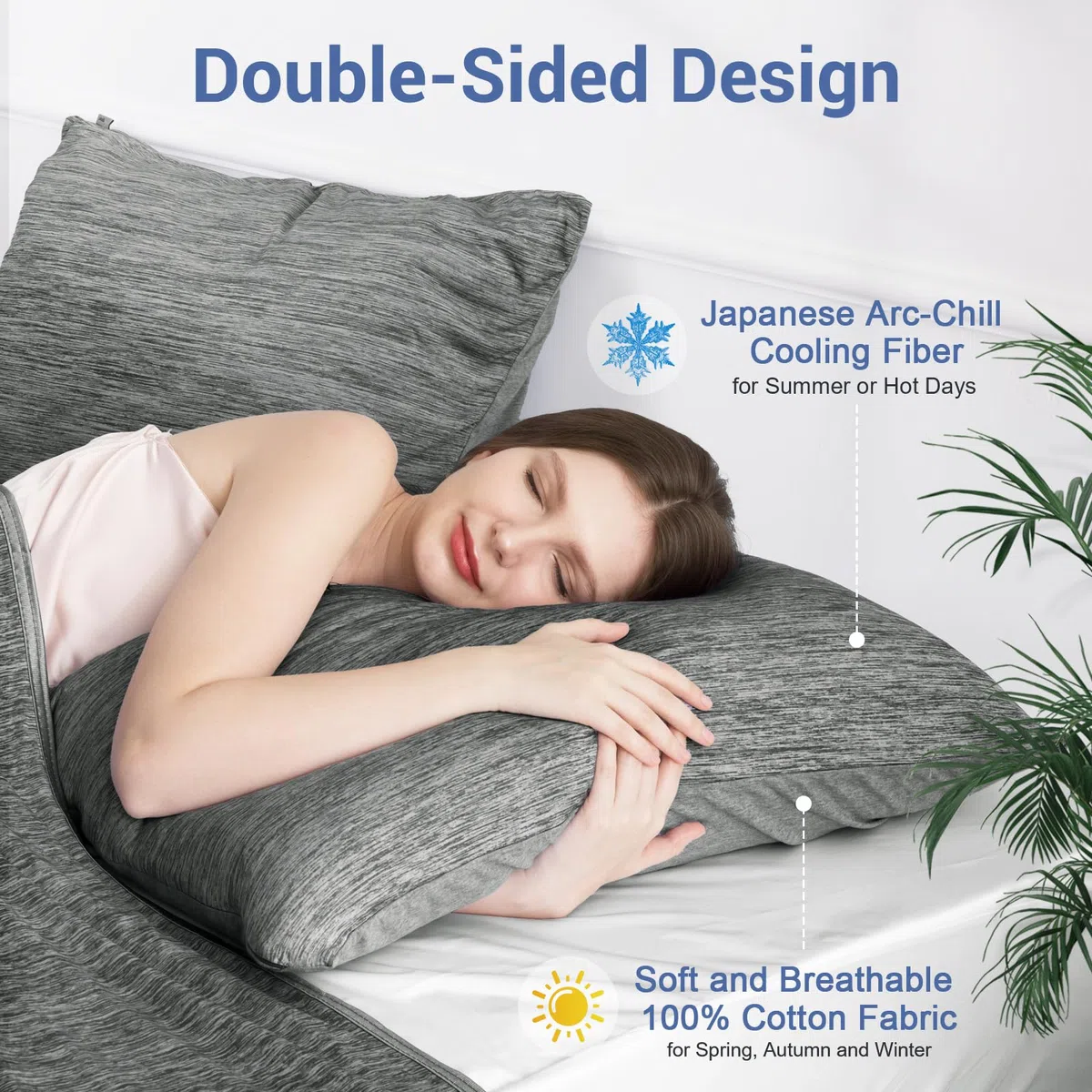 Elegear Fundas de Almohada Refrigerantes (2 Pack), Doble Cara ARC-Chill Q-MAX 0.5 Fibra Refrigerante y 100% Algodón, Funda de Almohada Suave y Transpirable con Cremallera Oculta 40x80cm, Negro