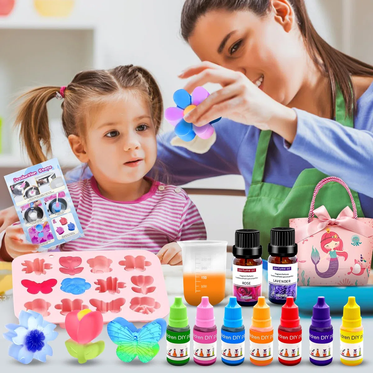NlsqEU Kit para Hacer Jabones Artesanales,Kit para Hacer Jabones,Kit Jabones Artesanales Jabón de 500 g,Juego de Manualidades Niños Creativos de Cumpleaños
