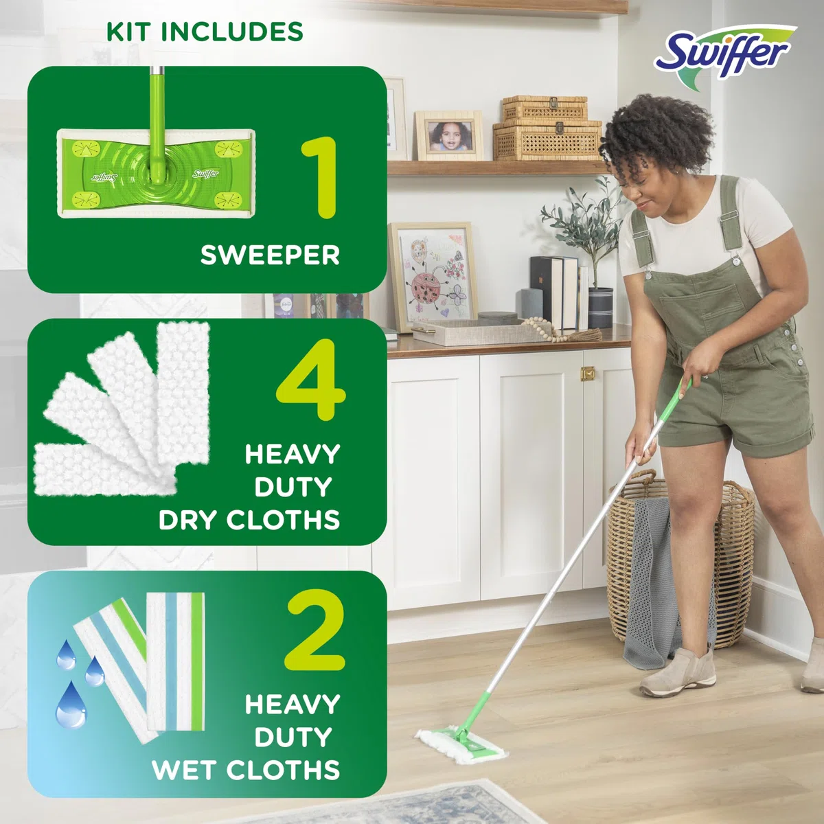 Swiffer Limpiador para Mascotas + fregona, Escoba y trapeador, Limpiador de Suelos Secos y húmedos para Suciedad, Polvo, Cabello, Herramienta de Limpieza Multiusos para el hogar, baño, Cocina, el