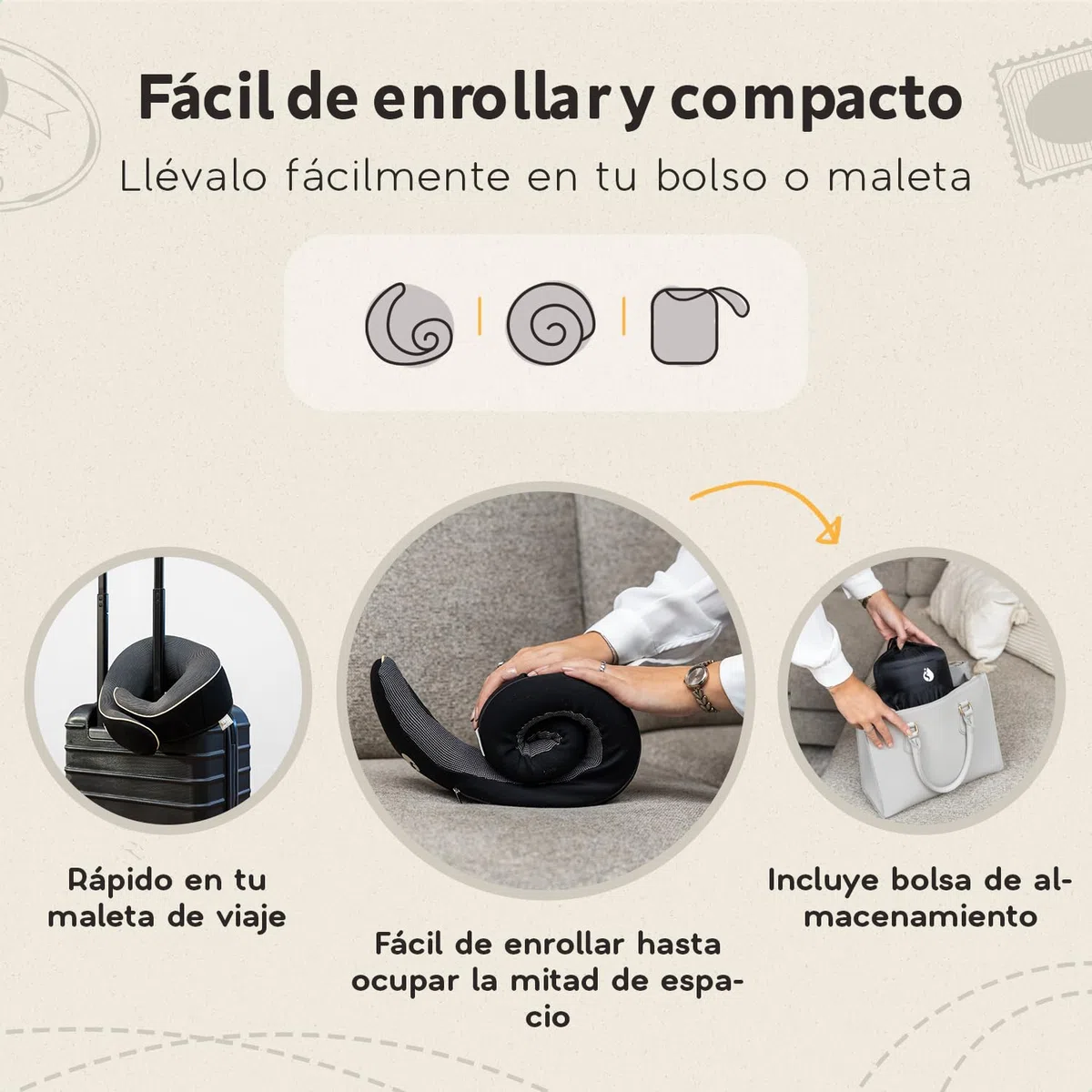 Almohada de Viaje The Wrapper– Cojín Cervical Ergonómico de Memory Foam – Almohada Avión Compacta y Cómoda – Almohada de Viaje para Avión, Tren y Coche