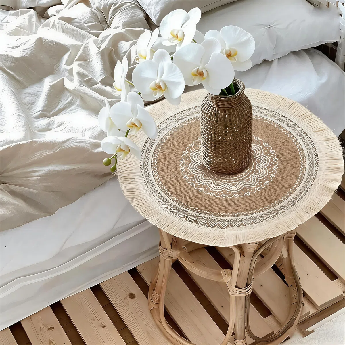 6 Piezas Manteles Individuales Redondos de Estilo, Manteles Individuales de Yute Resistentes al Calor, Mantele Individuale Redondo Estilo Bohémio de Yute, para Aislamiento, Decoracióny Fotografía