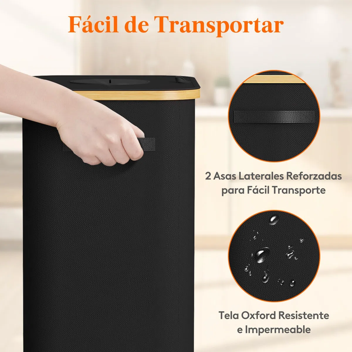 Lifewit Cubo de Reciclaje 100 L Portátil, Contenedor para Botellas de Vidrio y Plástico, Gran Papelera de Bambú para Reciclaje Selectivo, Negro