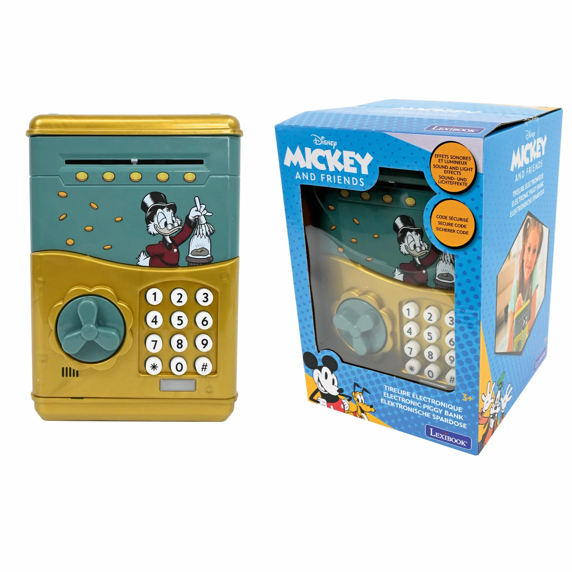Lexibook, Disney Classics, Hucha electrónica Scrooge, Efectos de luz y Sonido, 9 Pistas Musicales Incluidas, Verde/Amarillo, JG150SC