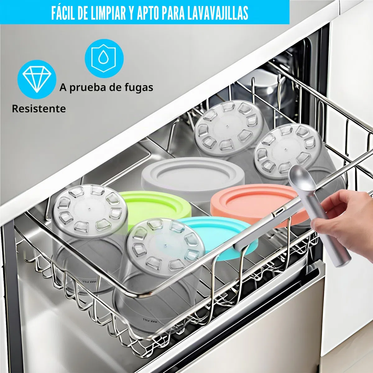 4 Recipientes de Helado para Ninja Creami, Para Ninja Creami Ice Cream Maker NC301 NC300 NC299AMZ NC305A NC301CO Series, Con tapa y cuchara, 453ml, Sin BPA, Apto para lavavajillas