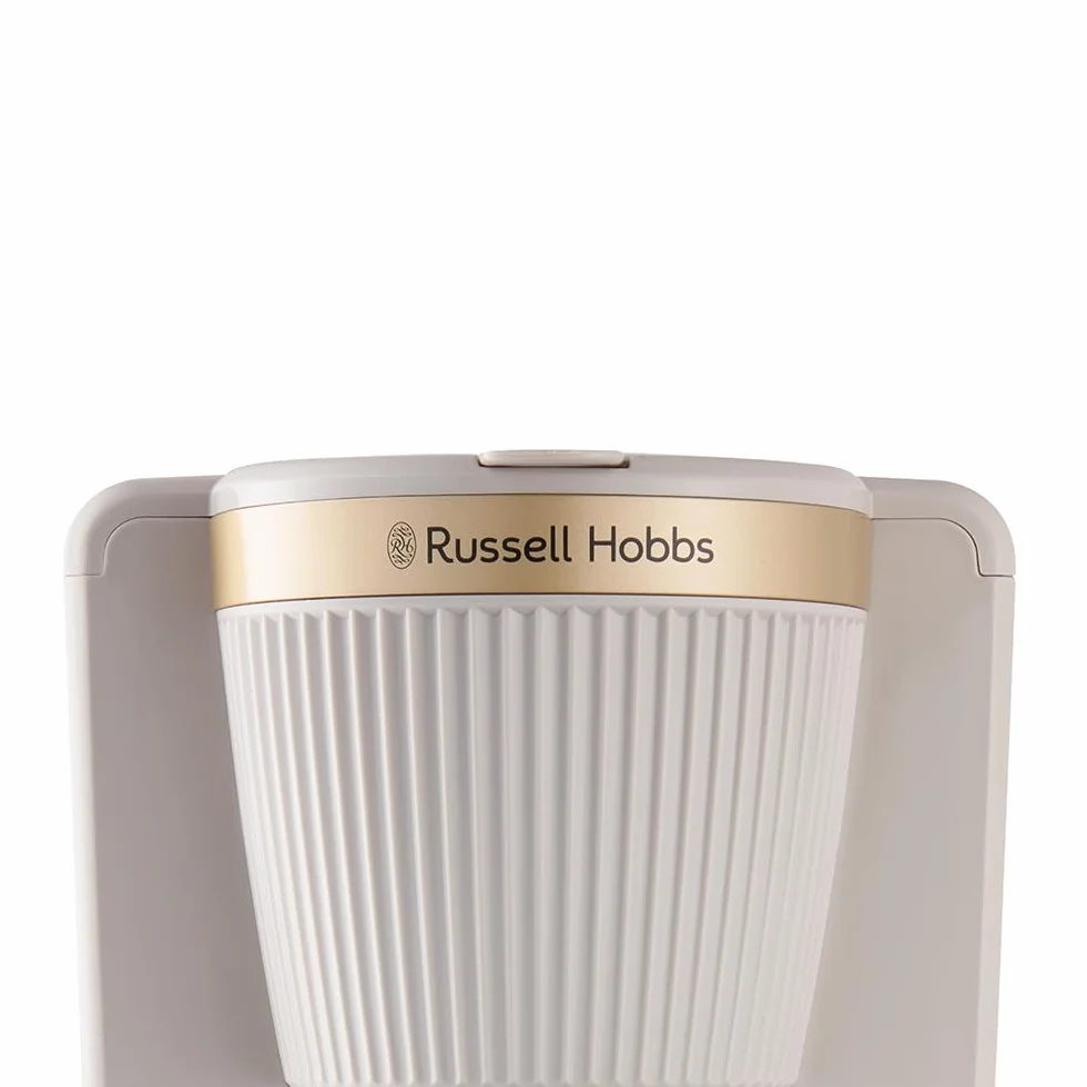 Russell Hobbs Cafetera de Goteo [1,25L, 1100W] Brontë Stone (Jarra de vidrio, 10-15 tazas, WhirlTech, Mantiene calor, Cuchara, Pausa para servir, Nivel agua, Luz indicadora, Gris piedra) 26781-56