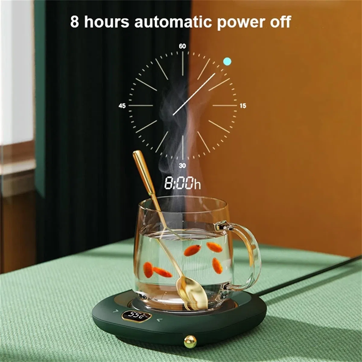 Calentador de Tazas de Café, Calentador Eléctrico de Bebidas para el Hogar y la Oficina, 4 Configuraciones de Temperatura, Posavasos Calefactor para Regalo, Café, Té, Cacao