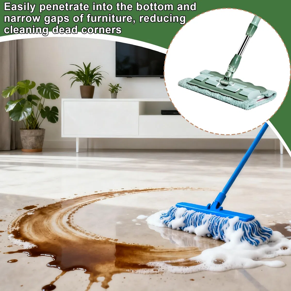 Mopa Plana De Microfibra Fregadora, 7 Almohadillas, Mango Telescópico | Mopa Giratoria 360 Grados para Seco y Húmedo Mantenimiento Diario Hogar Baño Cocina Tarima Azulejos Grandes Áreas