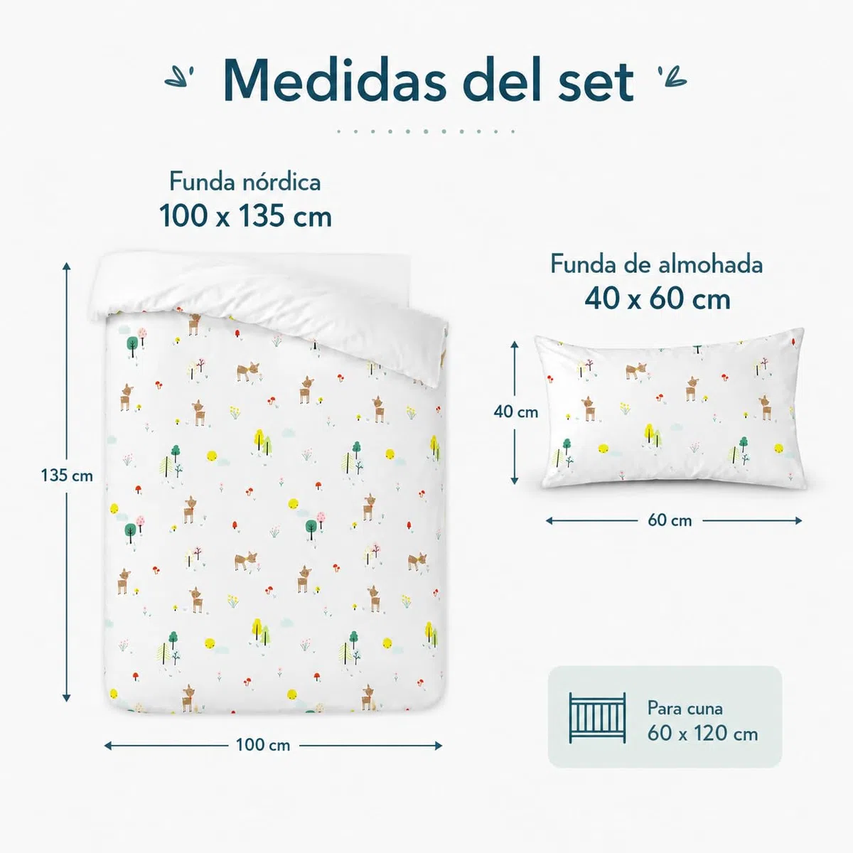 various Funda Nórdica Cuna 100 x 135 cm,Almohada 40 x 60 cm,Gazelle | Cuna 60x120 cm, 2 Piezas,100% Algodón transpirable, cierre con cremallera