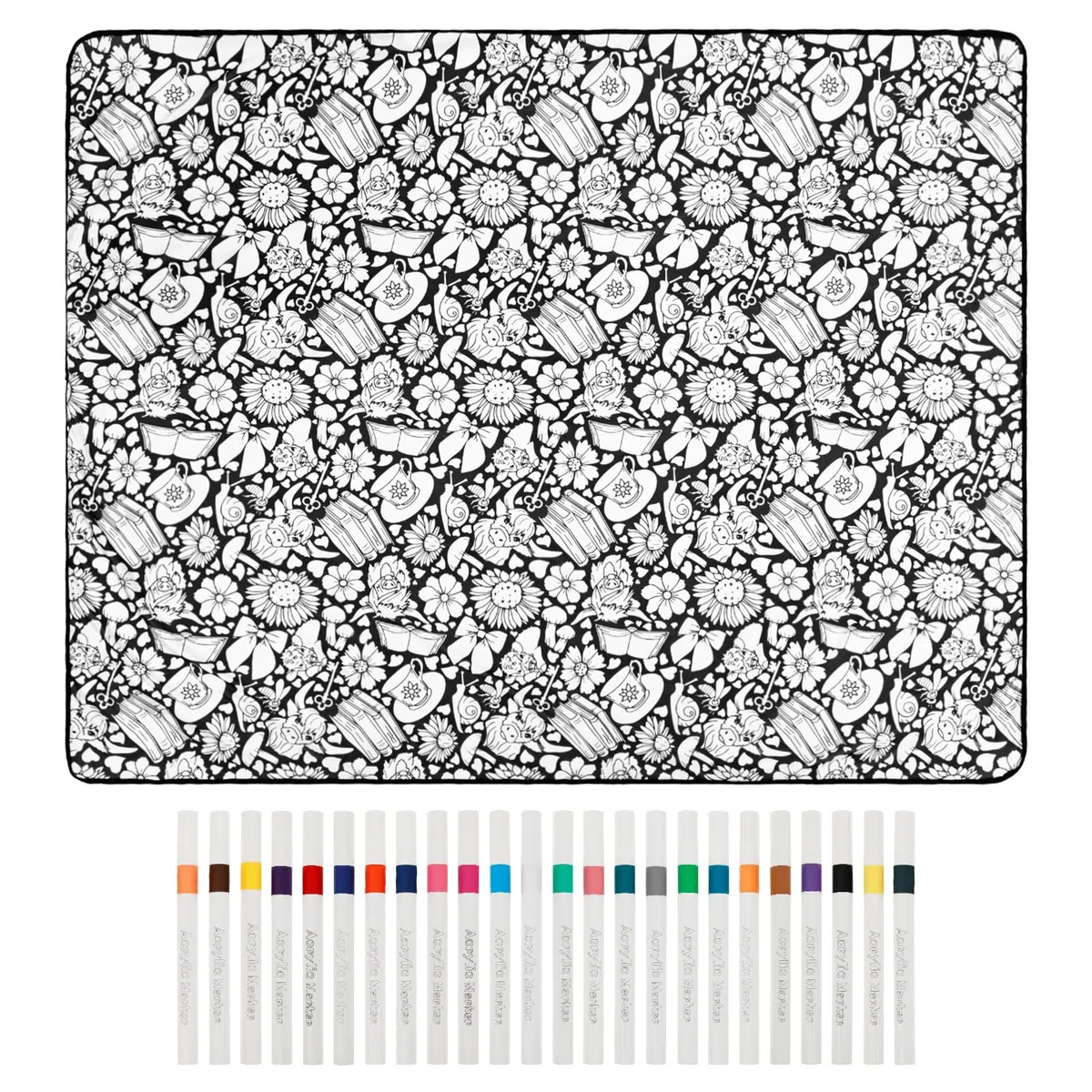 Manta para colorear, 156 x 125 cm, reutilizable, con 24 pinceles de colores, manta de terciopelo lavable para niños y adultos, juego creativo de manualidades (interior de tierras altas)