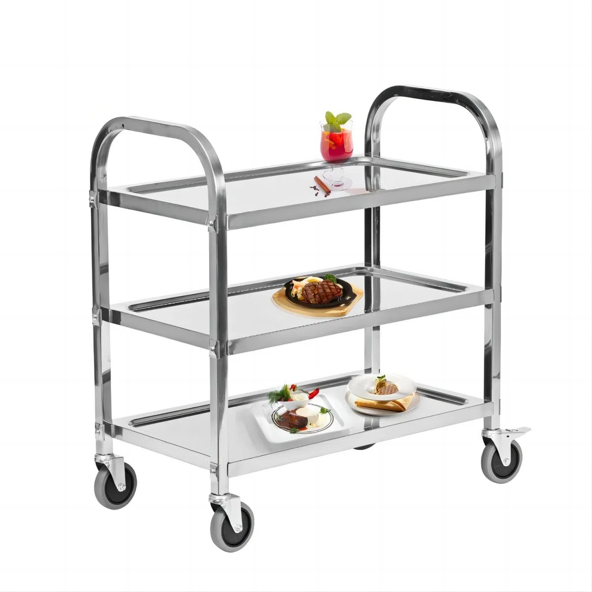 HLC Carro De Servicio De Acero Inoxidable De 3 Niveles con Ruedas para Catering Carro De Cocina con Ruedas De Bloqueo para Hoteles De Cocina - 72x40x82cm
