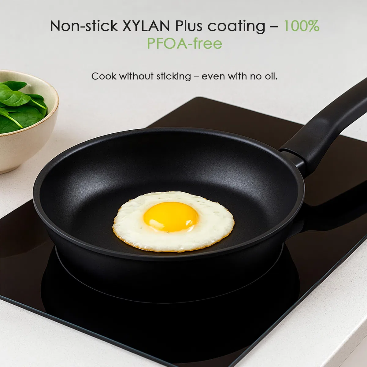 Wecook! Ecogreen Juego de Sartenes Antiadherentes Set de 3 sartenes 20-24-28 cm de Aluminio Prensado – Apta para todas las cocinas Inducción, Gas y Vitrocerámica, libre PFOA, Mango Soft Touch, Negro