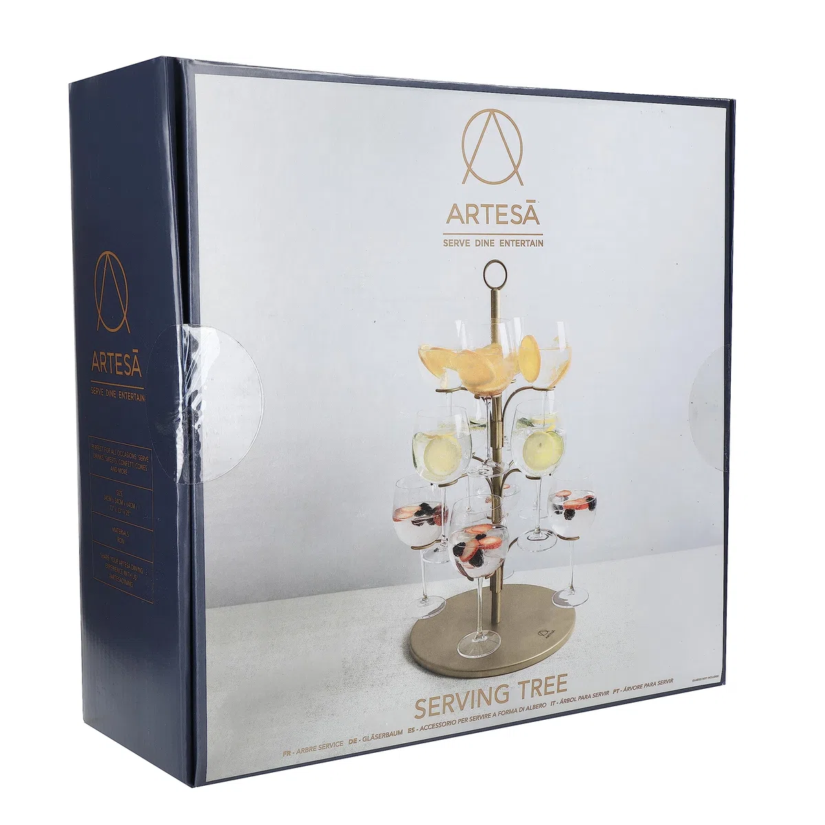Artesà Árbol para servir cócteles y aperitivos de acero inoxidable, 34 x 54 cm, en caja de regalo, dorado