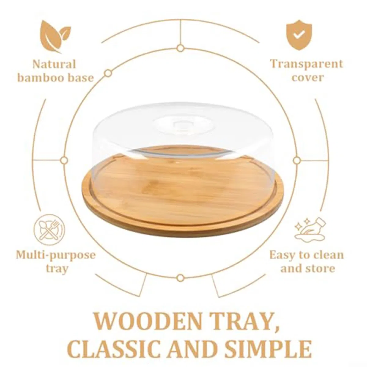 Soporte de madera para tartas con tapa de cúpula, bandeja redonda de 10 pulgadas para bodas, fiestas, cubierta protectora que mantiene los pasteles frescos, elegante plato de exhibición de