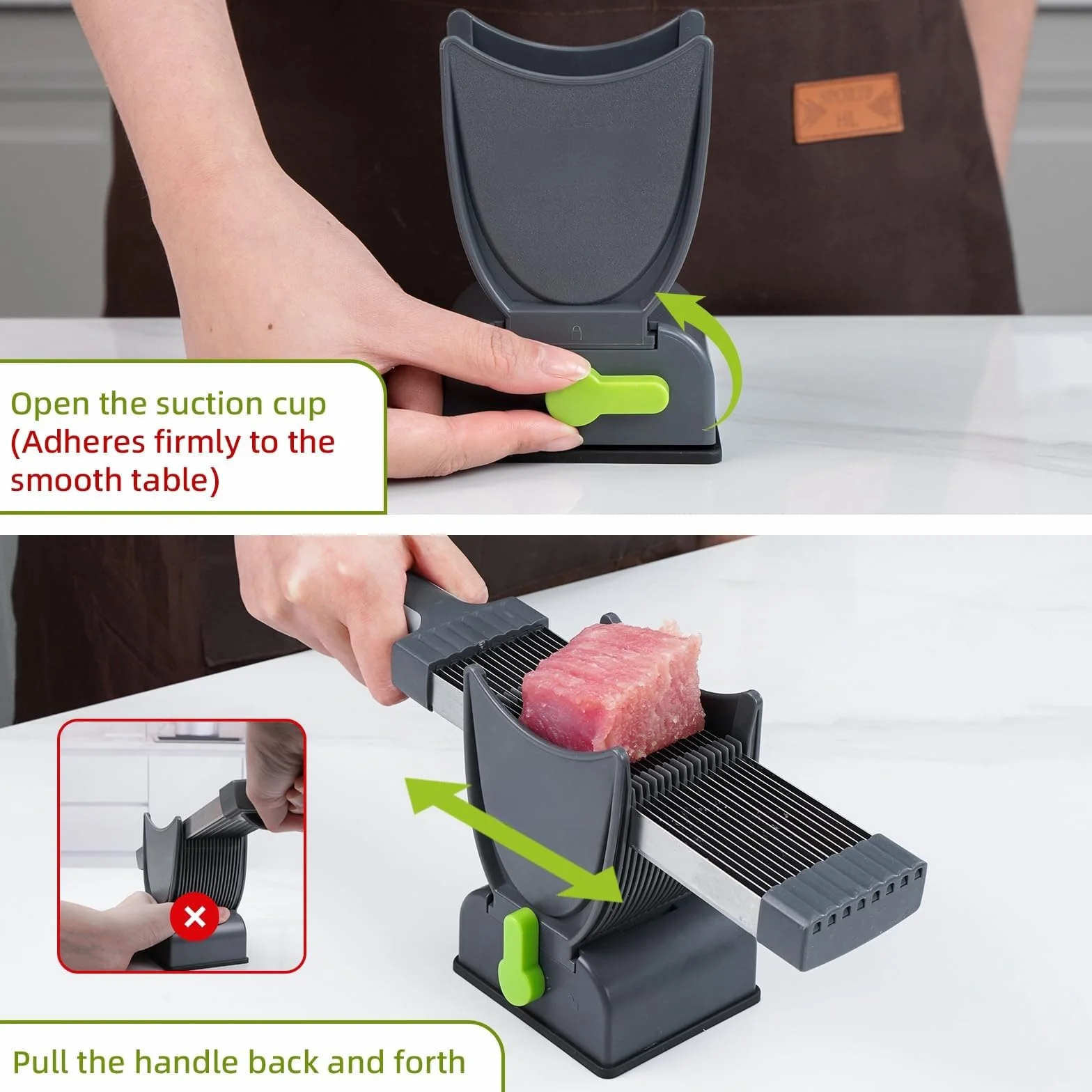 Cortadora multifuncional de carne cruda para carne fresca, grosor ajustable de 2 o 4 mm, cortadora manual con cepillo, gancho, afilador
