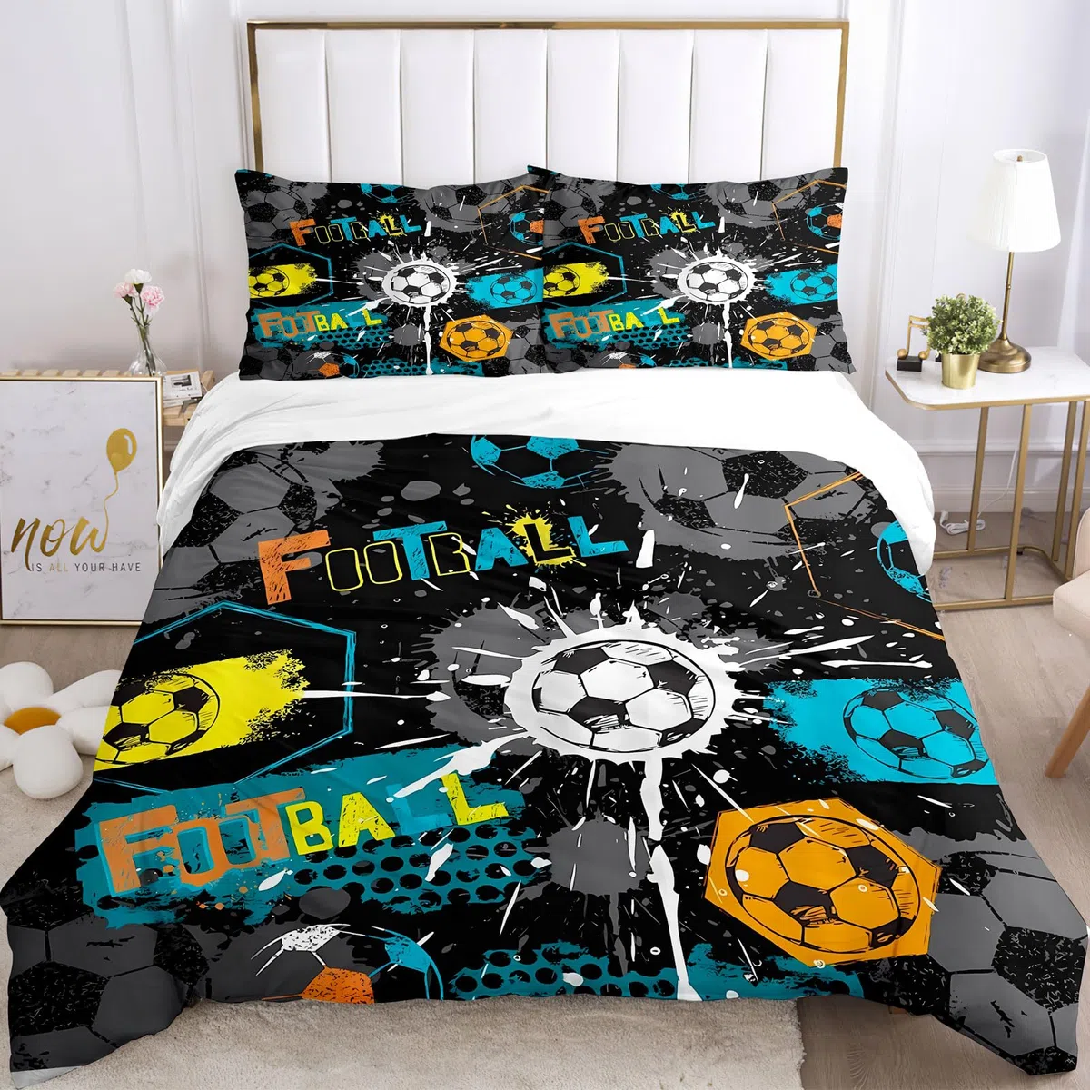 Funda nordica Futbol 135x200,Suave y cómoda Microfibra Juego de Cama de fútbol,con Cremallera Funda nordica Futbol +2 Fundas de Almohada de 50 x 75 cm (Footbal-A, 135x200cm)