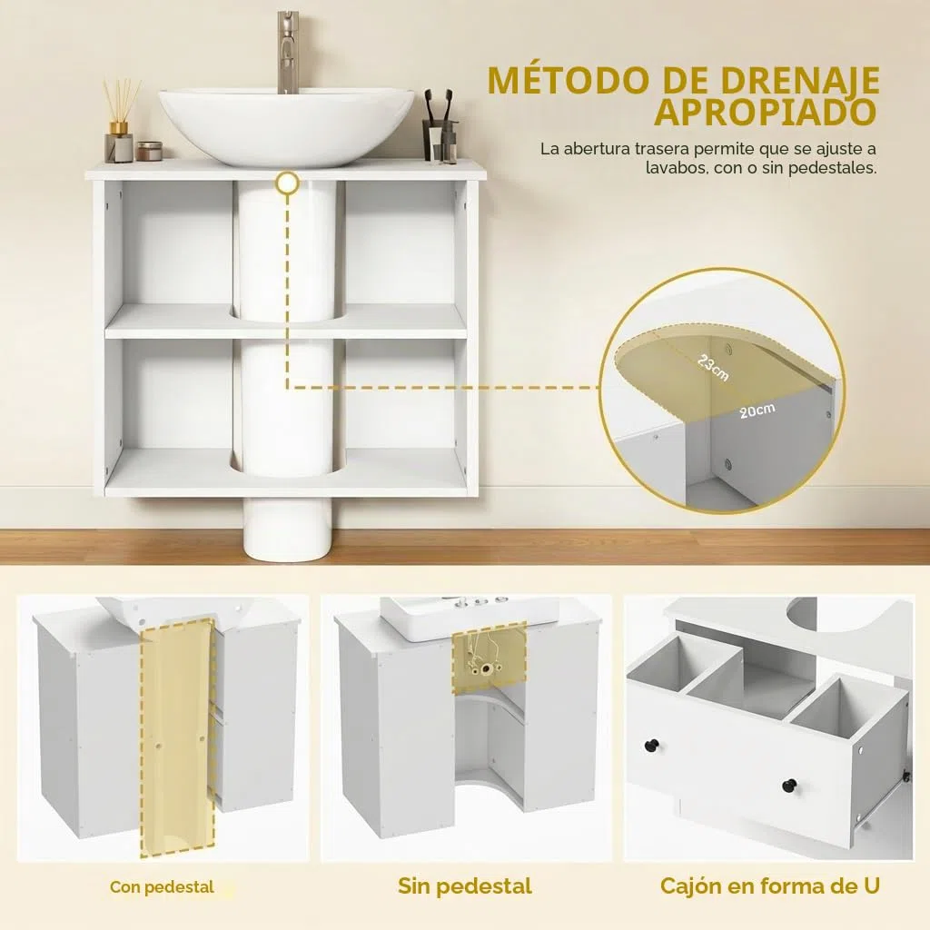 YITAHOME Mueble de baño montado en la Pared Debajo del Lavabo, Almacenamiento de baño con 2 cajones, Armario de Almacenamiento de Papel higiénico, Mueble de tocador, 60 x 30 x 50 cm para baño pequeño