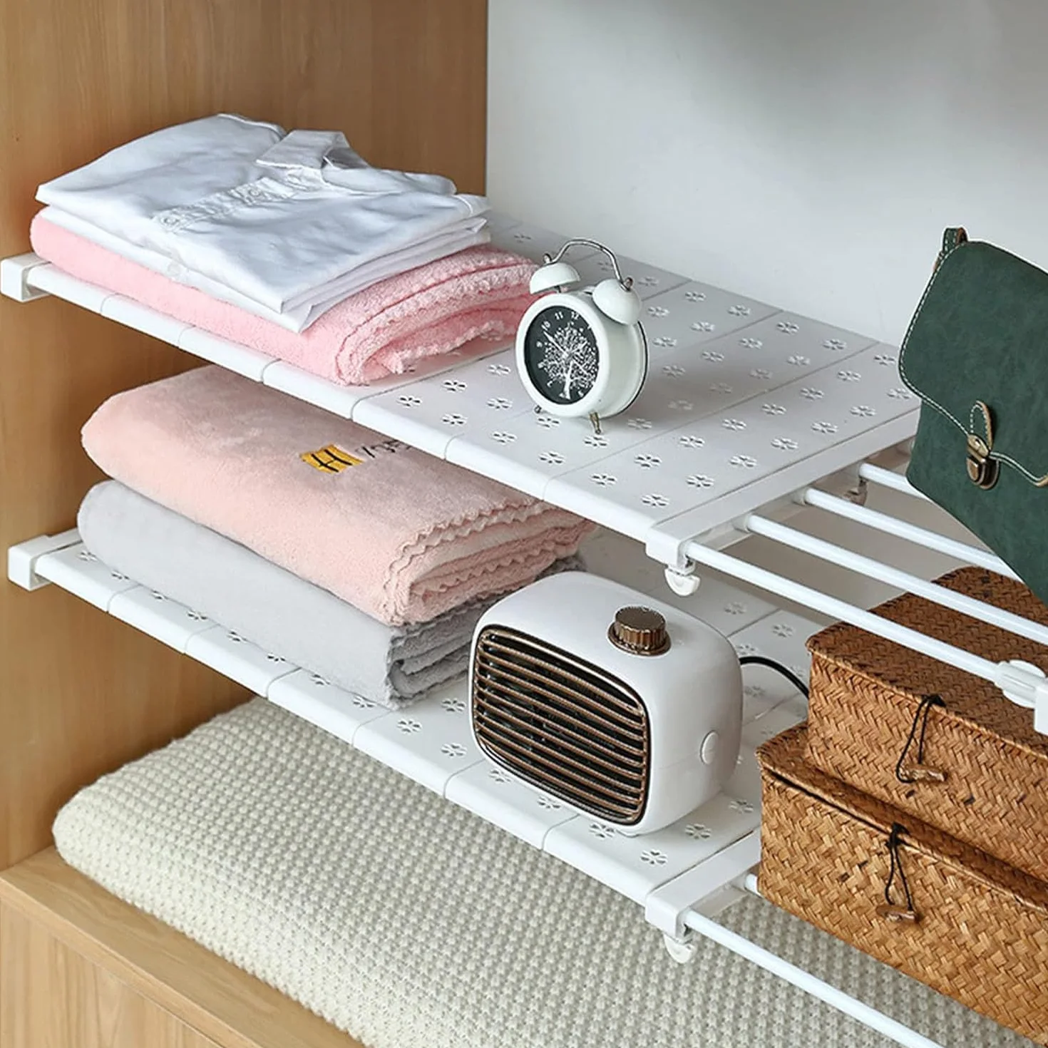 Estante ajustable para armario, estantes para armario, estantería sin necesidad de taladrar, sistema de organización de armario, estantería telescópica para armario, armario, cocina, baño (38