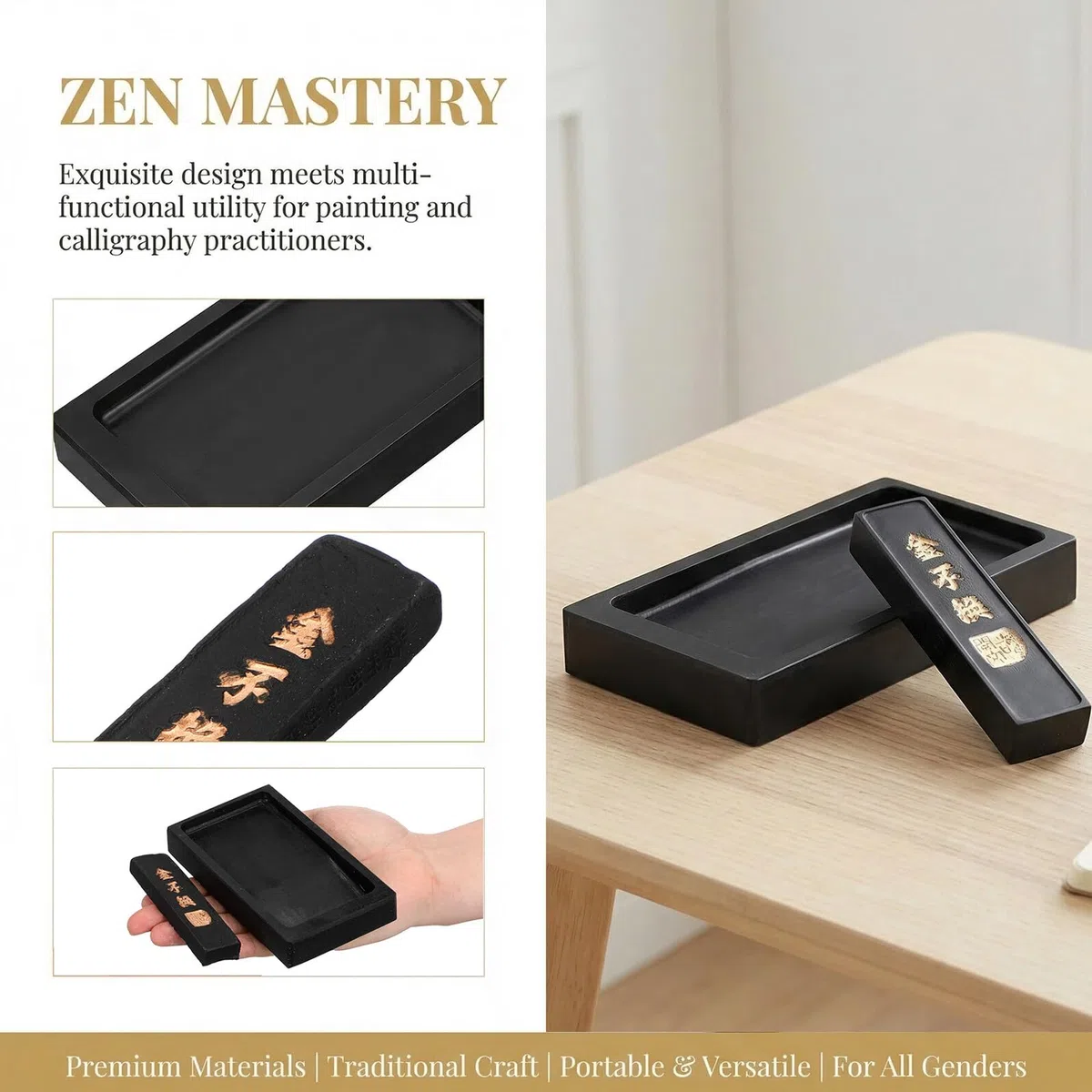Piedra de Tinta para Escribir con Barra de Tinta Negra, Piedra de Entintar Fácil de Limpiar y Lavable, Adecuado para Caligrafía China y Decoración de Sala de Lectura
