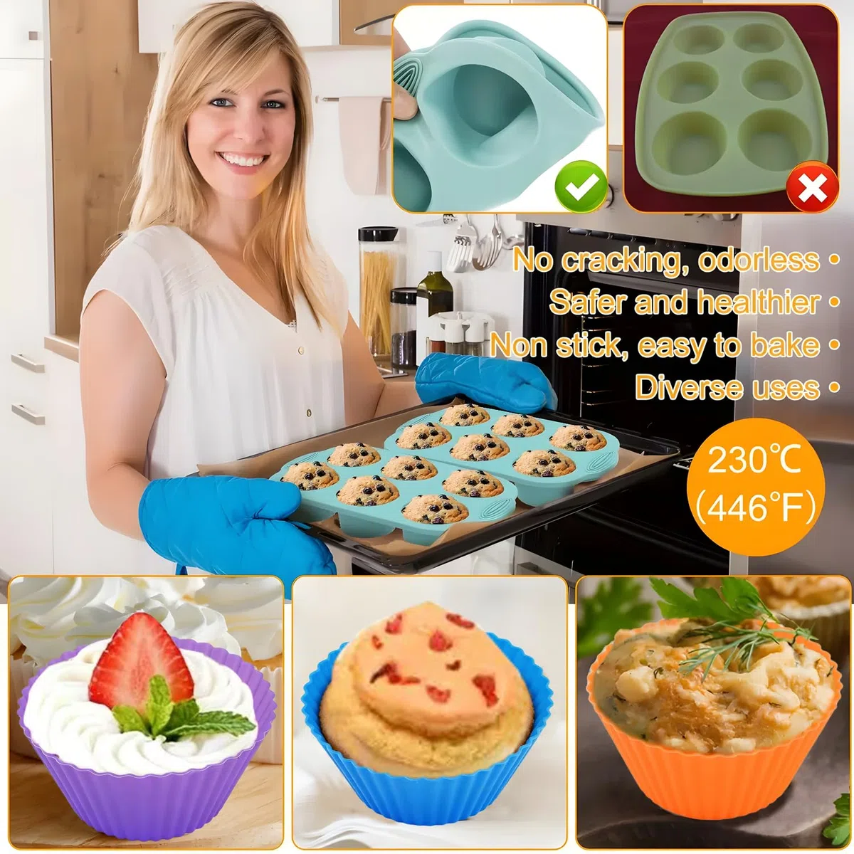 Molde Para Muffins 21 set, 3pcs Muffin tray,18 Moldes Individuales de Silicona Moldes Magdalenas,Antiadherente para Cupcakes,Molde tartaletas pequeña,Pudding.Bandeja Magdalenas Horno