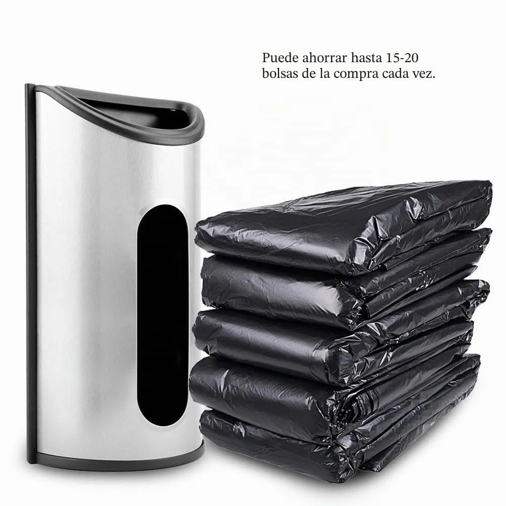 VOBOR Soporte de bolsa de plástico - Dispensador de bolsa con aberturas extra anchas y de fácil acceso Cocina de acero inoxidable Organizador de soporte de dispensador de almacenamiento