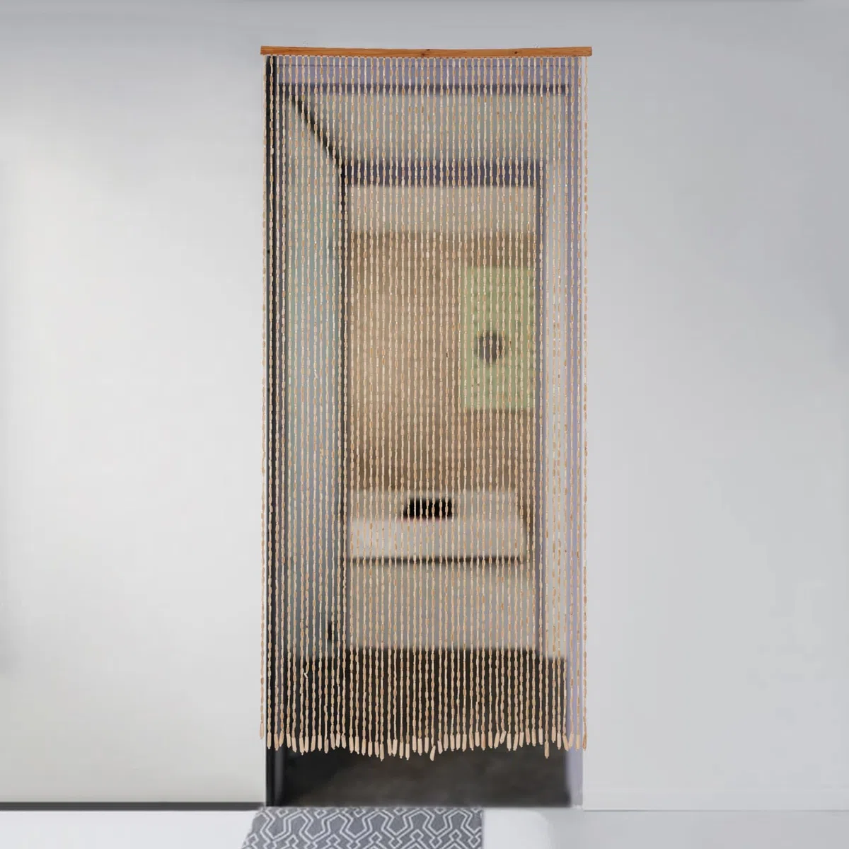 Cortina de cuentas de madera de bambú, 200 x 90 cm, separador de ambientes, sala de estar, dormitorio, cocina, baño, sostenible, duradera, hecha a mano, natural para instalaciones modernas
