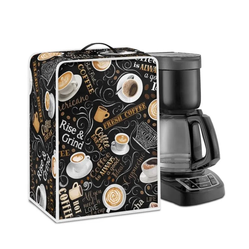 Funda para cafetera temática de café, color blanco, tamaño universal, color marrón, 2 tamaños para electrodomésticos y herramientas de oficina en casa
