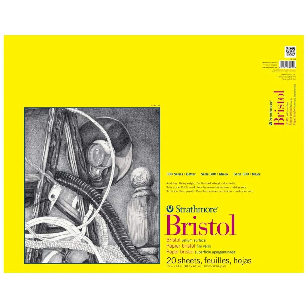 Strathmore 300 Series Bristol-Bloc de Papel vitela de 19 x 24 Pulgadas, 20 Hojas, Encuadernado con Cinta, 19" x 24"
