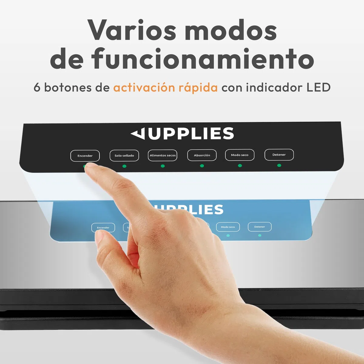 JUPPLIES Envasadora al Vacio Domestica - Selladora de Alimentos Profesional con Potente Succión 80 Kpa y 5 Modos - Máquina de Conservación de Alimentos Frescos (Envasadora + 50 Bolsas)