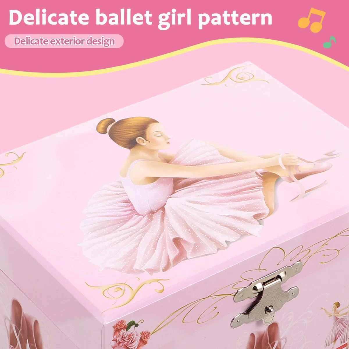 Toyvian Caja de Música de Bailarina Rosa para Niñas con Almacenamiento de Joyas, Giratoria Compartimentos, Tamaño Portátil Adecuado para Habitación Infantil