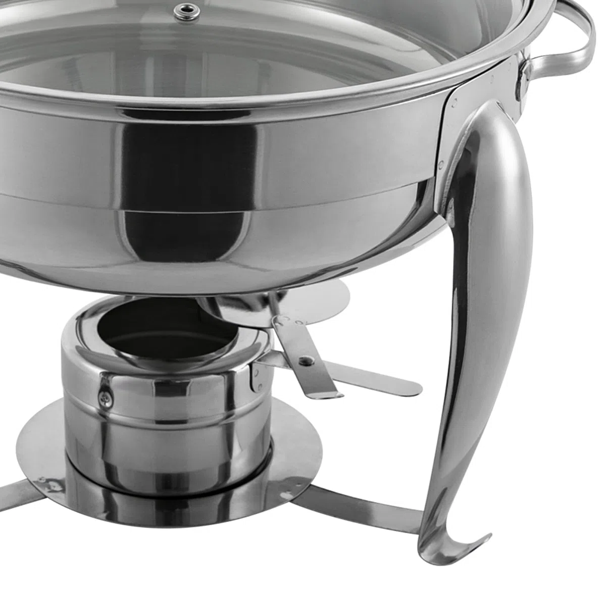Chafing Dish - Set de buffet redondo de 4 litros, calentador de alimentos de acero inoxidable, estructura de acero inoxidable y tapa de cristal, calentador de sopa para catering, buffet y
