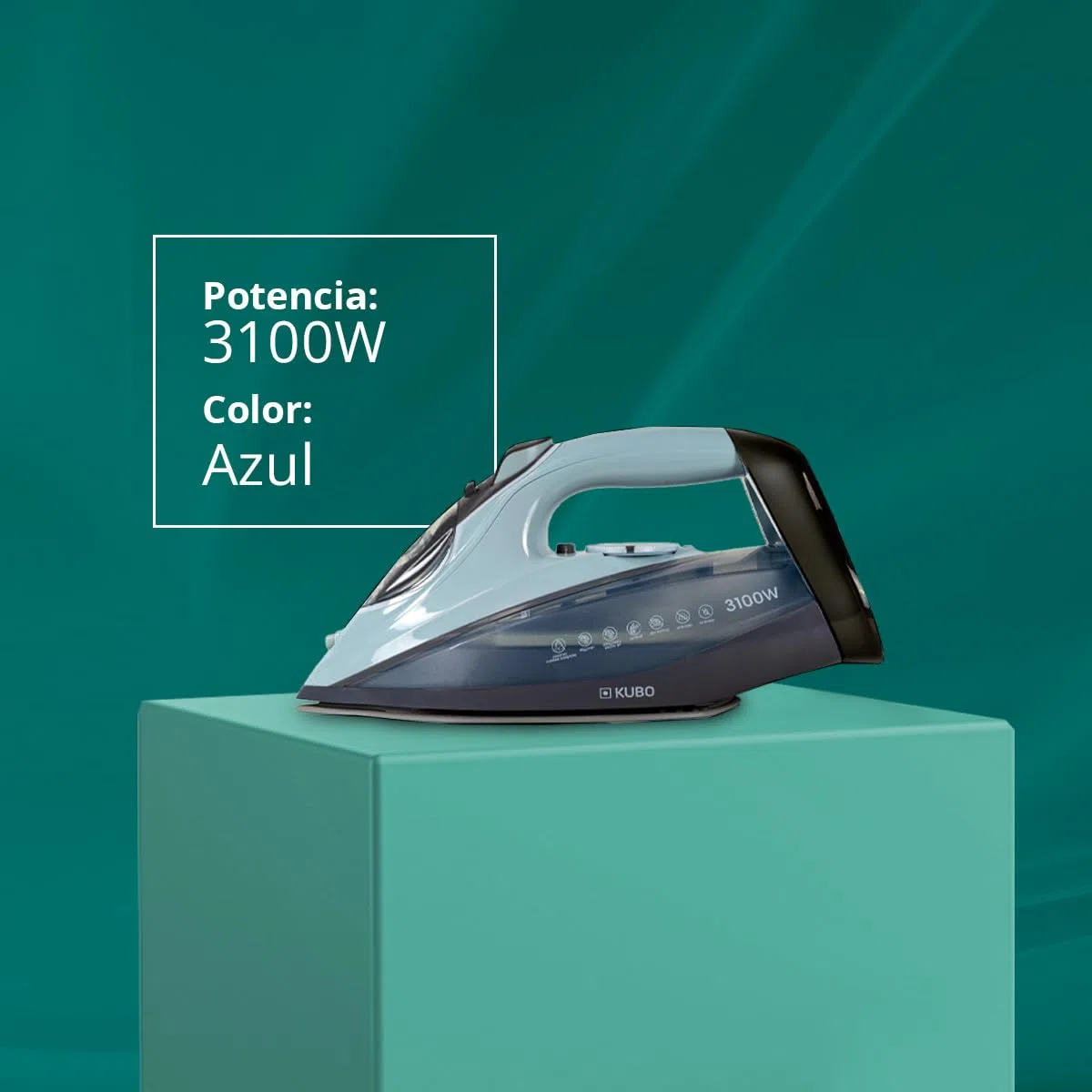 KUBO - Plancha de ropa a vapor - Suela de Cerámica - Golpe de Vapor 140g - Función de Autolimpieza - Depósito de Agua 320 ml - Potencia 3100W