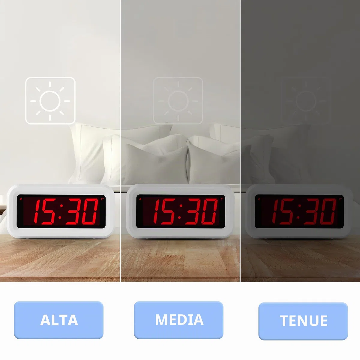 KWANWA Reloj Despertador LED Que Funciona con Pilas con números Rojos de 1.2 Pulgadas, repetición, Brillo Ajustable (Blanco)…