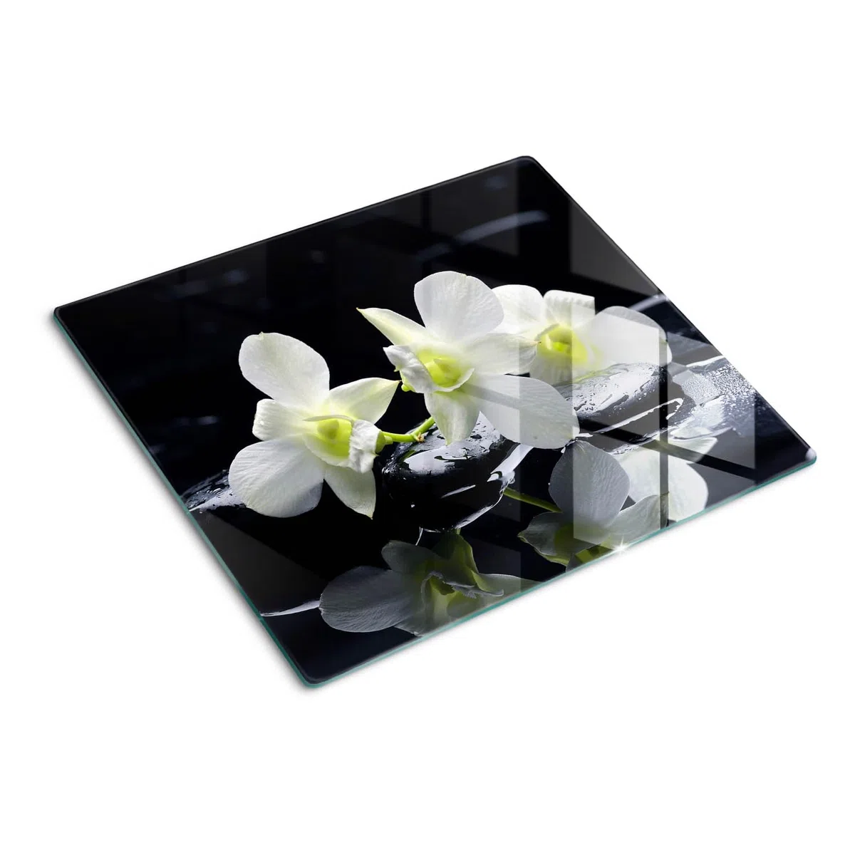 Tabla de Cortar Protector 60x52 cm de Vidrio Templado Resistente Decorativa Higienicas Placa de Corte Patas de Silicona Una Pieza Fina para Encimera de Cocina - Orquídea