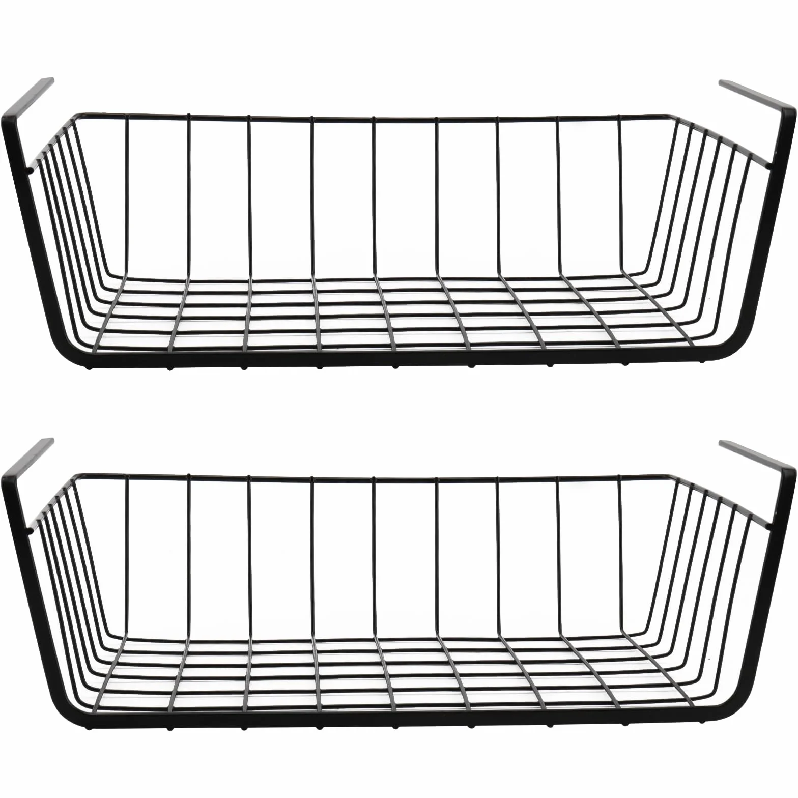 4 unidades de cestas de almacenamiento para debajo de la estantería, cesta colgante de metal, cesta colgante de metal, color negro, para cocina, oficina, despensa, baño, armario