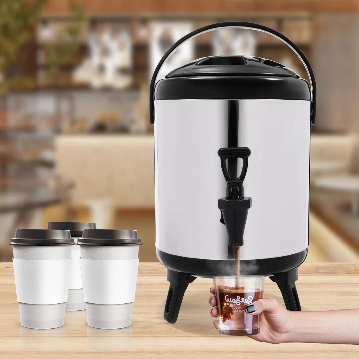 Dispensador de bebidas aislado de acero inoxidable con grifo, urna de catering para agua caliente, jugo, café, té, cubo térmico para fiestas