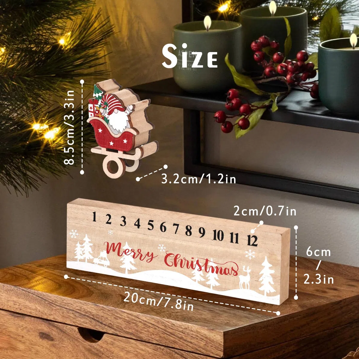 Hianjoo Calendario de Adviento de Navidad 2023, Calendario de Cuenta Atrás de 24 Días de Navidad, Calendario de Escritorio Adornos de Madera de Papá Noel para Decoración en el Hogar y la Oficina